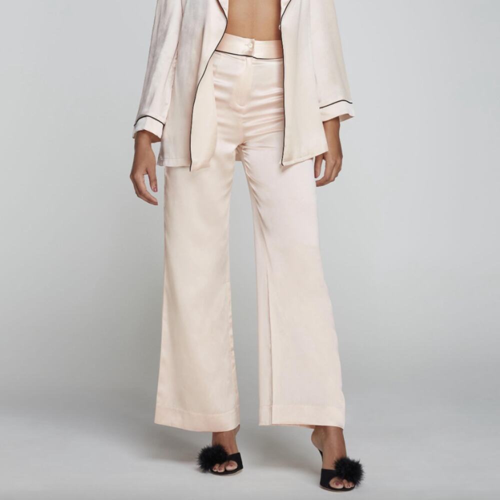 Agent Provocateur Classic Pyjama Bottom NEW Pink Silk Trim High Rise Trouser M - Picture 1 of 7